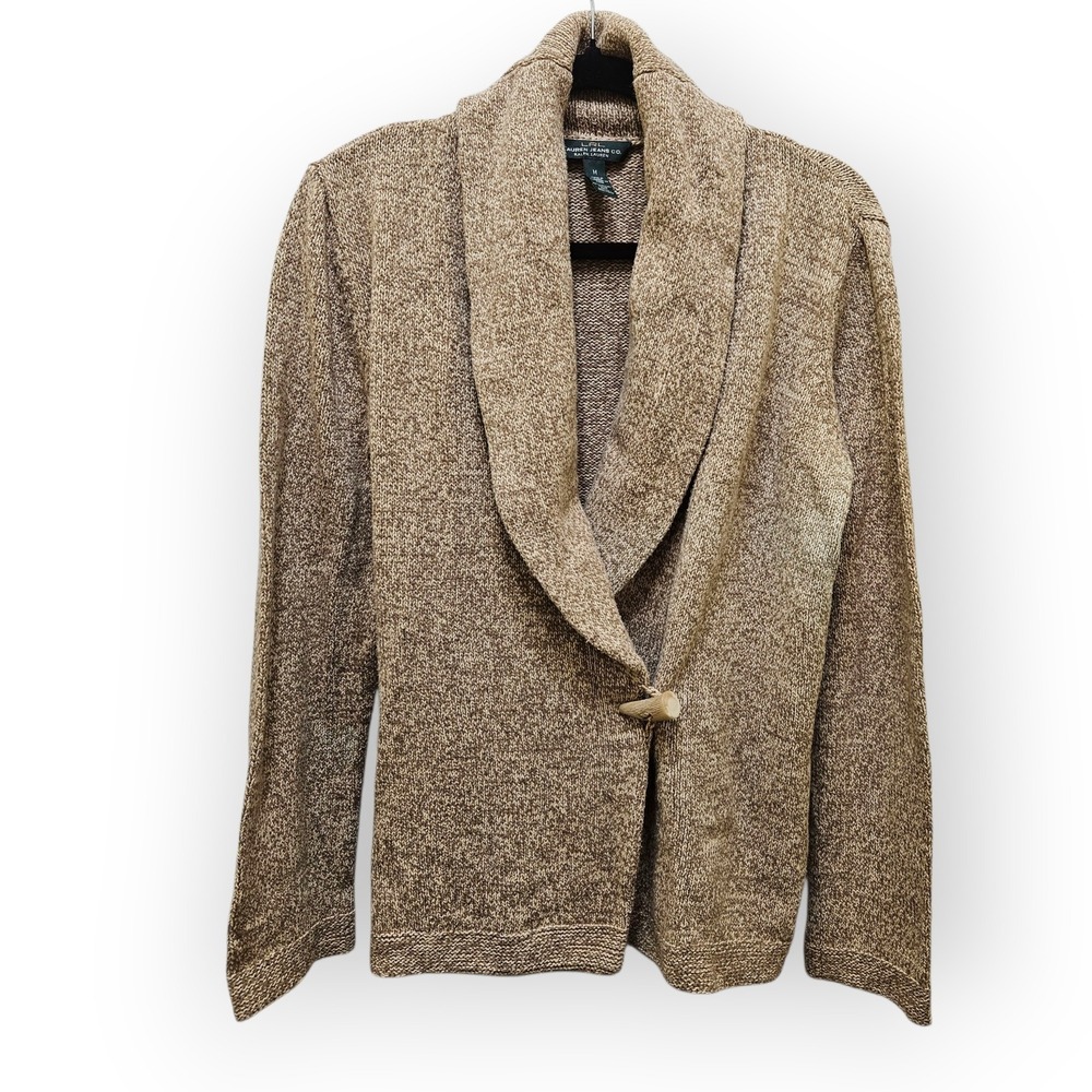 Lauren Jeans Co Ralph Lauren Women's Shawl Collar Cardigan Sweater M Beige Cozy